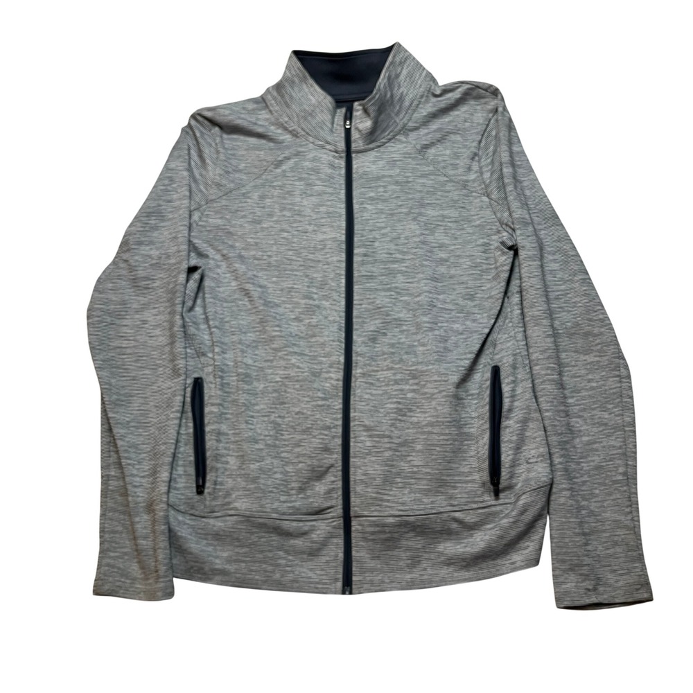 C9 Champion Jacket Women L Gray Duo Dry Full Zip Mock Neck Striped Performance